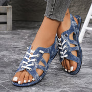 Women's Denim Flat Sandals Casual Open Toe Summer Beach Shoes