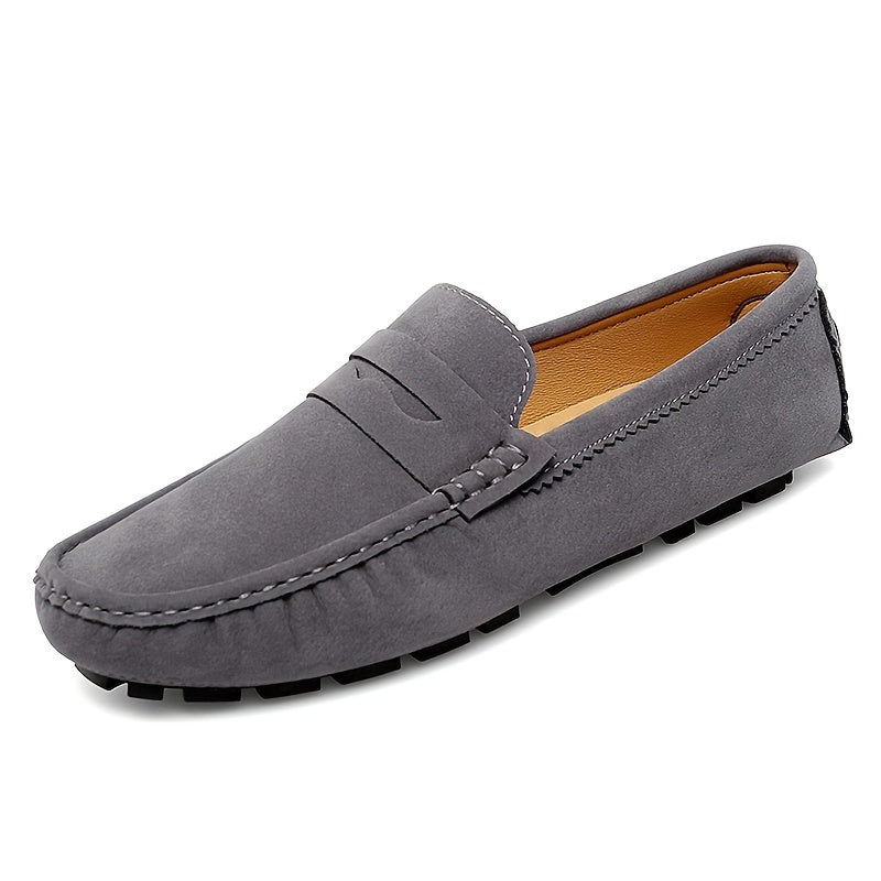 Women's Grey Microfiber Penny Loafers Non-slip Casual Flat Shoes
