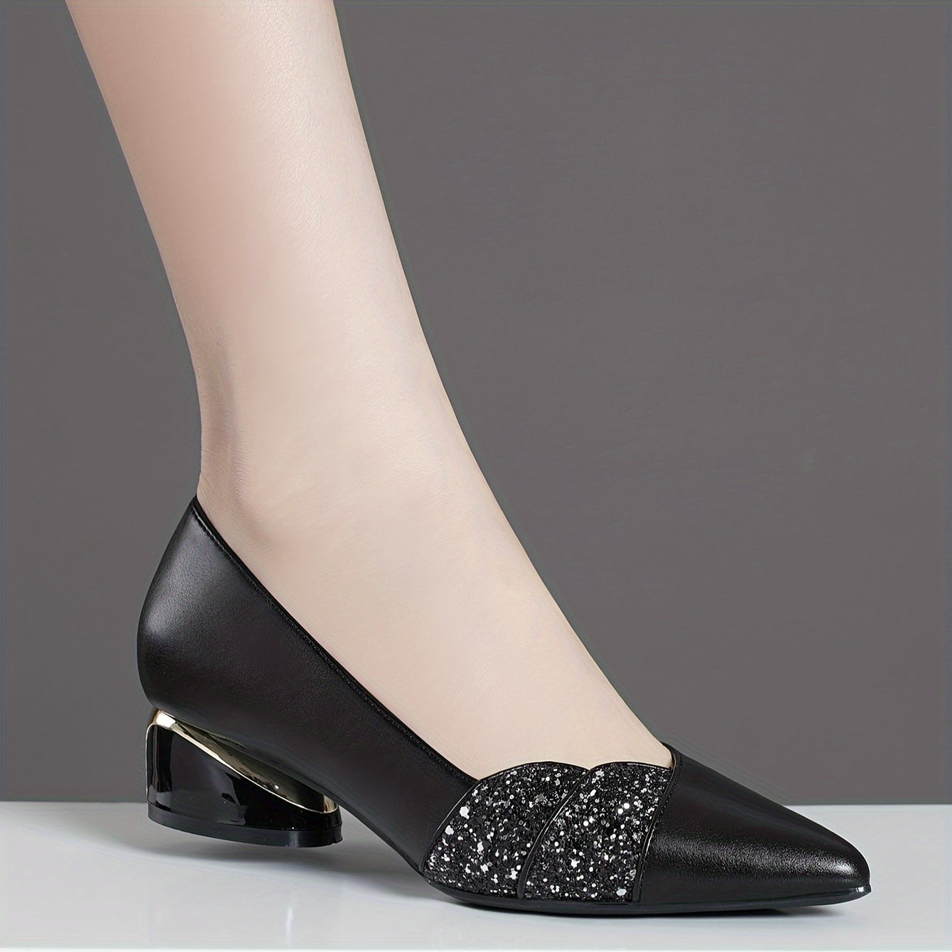 Women's Pointed-Toe Pumps with Rhinestone Detail and Chunky Heel for Fall