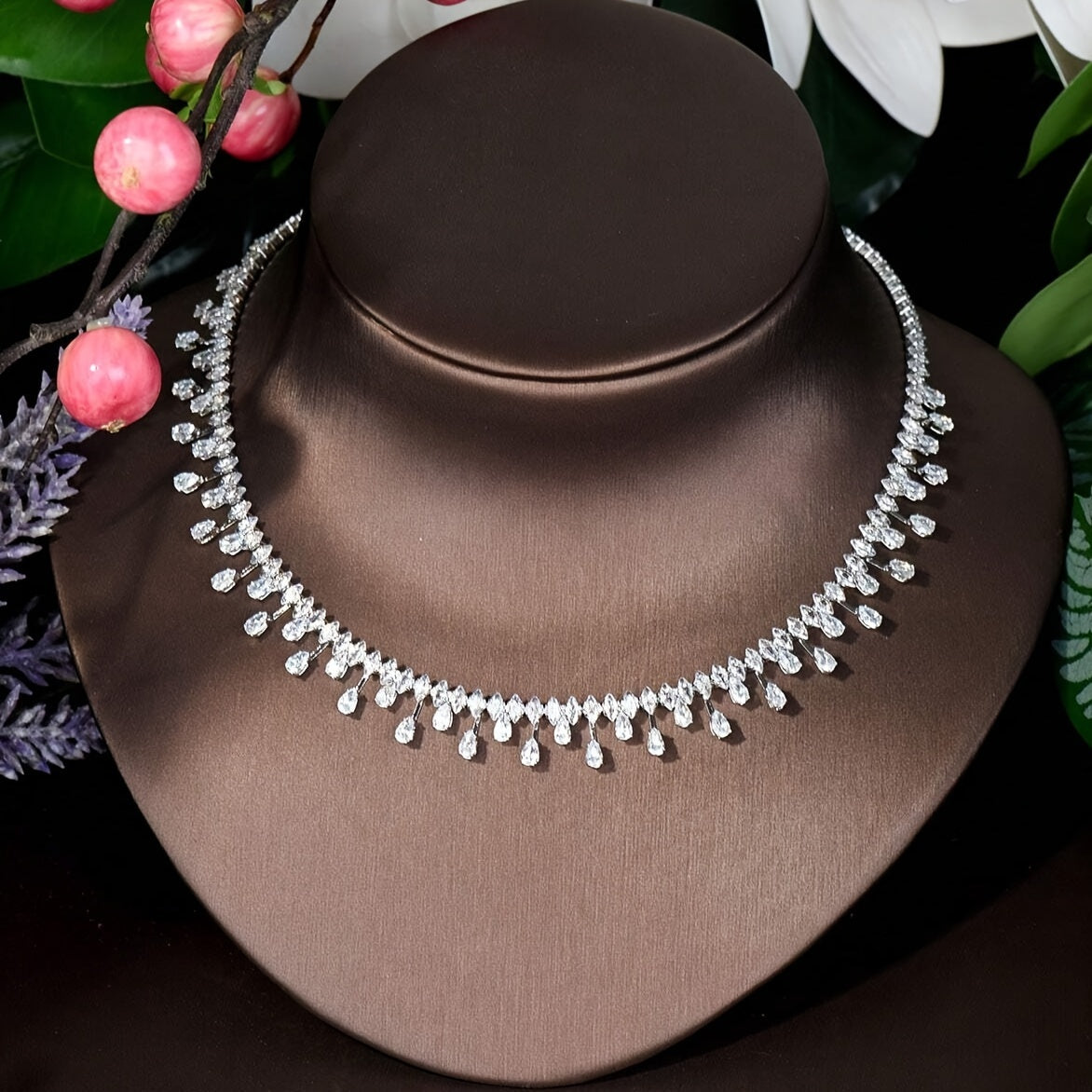 Luxury Wedding Jewelry Set for Women with Cubic Zirconia Necklace Earrings Bracelet Ring