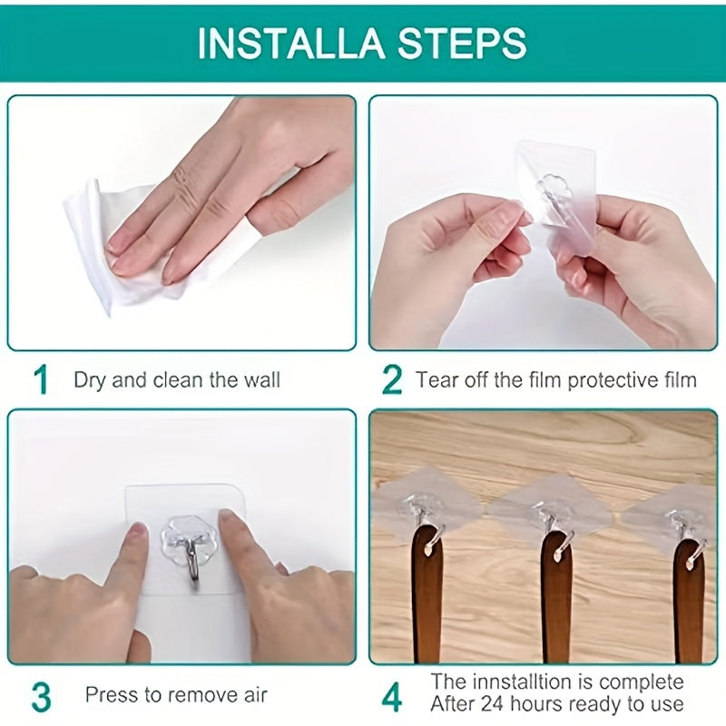 Ganchos adhesivos transparentes para cocina, sin taladro, montaje en pared, colgadores ajustables para carga, útiles