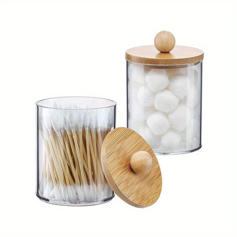 Clear Plastic Cosmetic Organizer with Bamboo Lid for Qtips Makeup Storage
