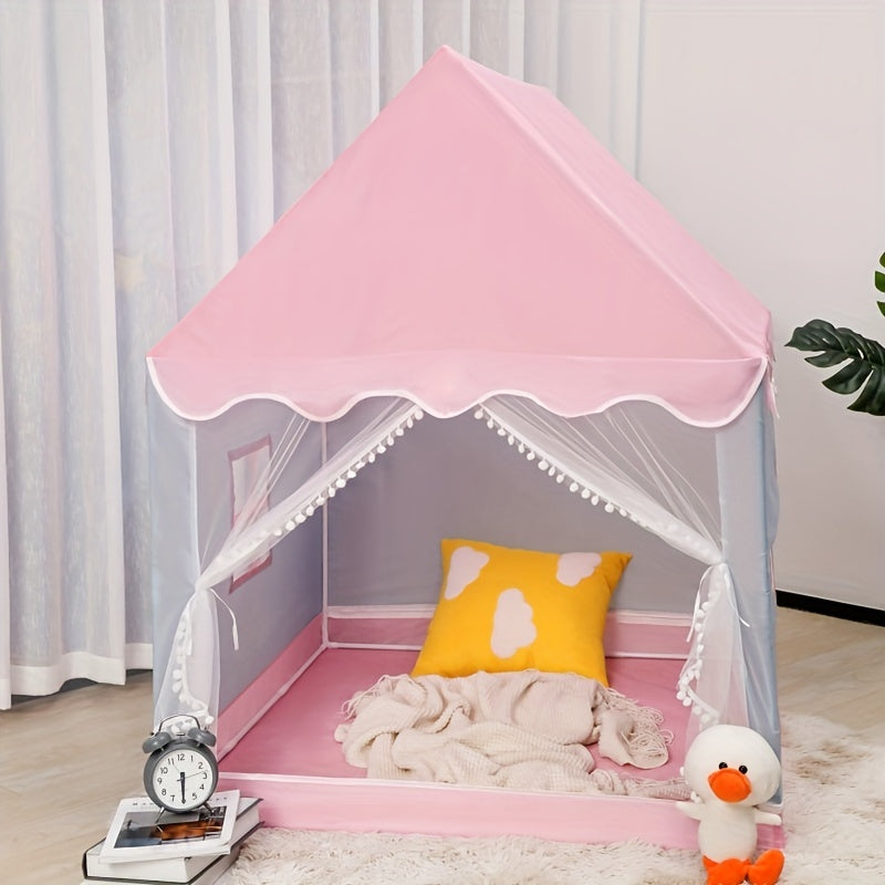 Pink Indoor Children's Tent Castle with Hanging Toy Plush Interior and Duckling Decor