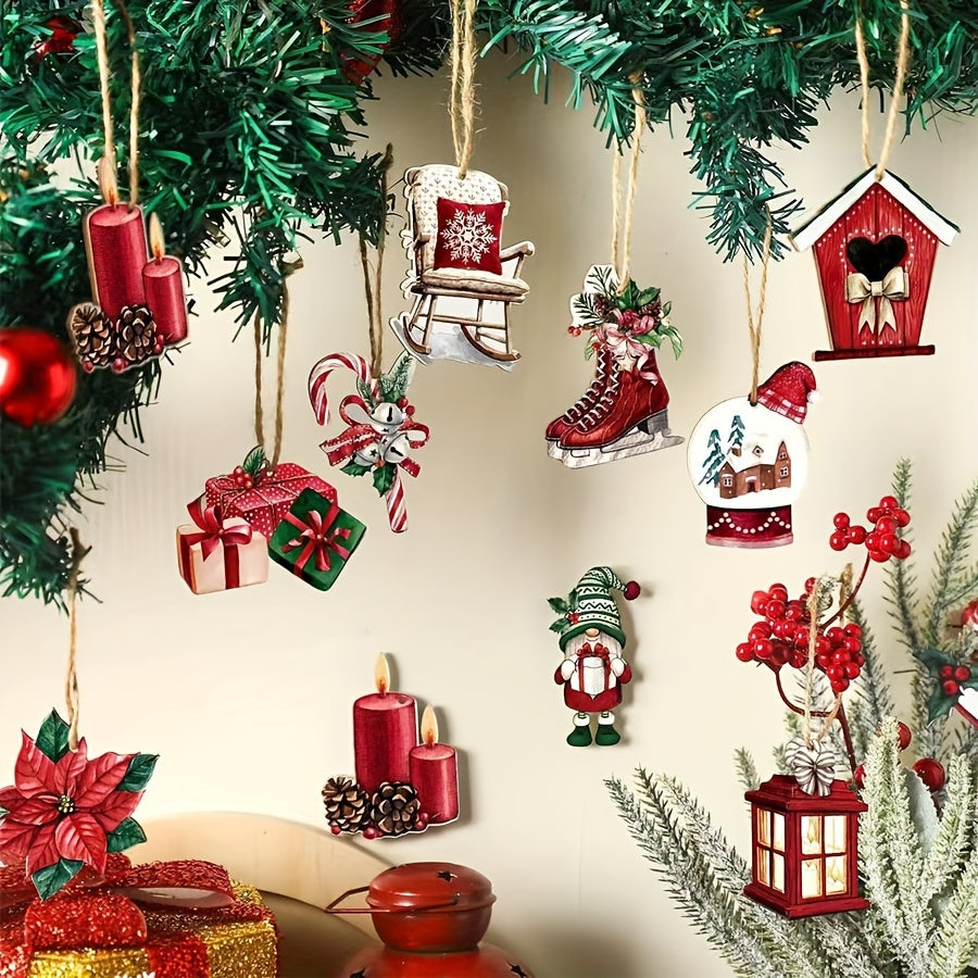 24-Piece Wooden Ornament Set for Holidays and Special Occasions