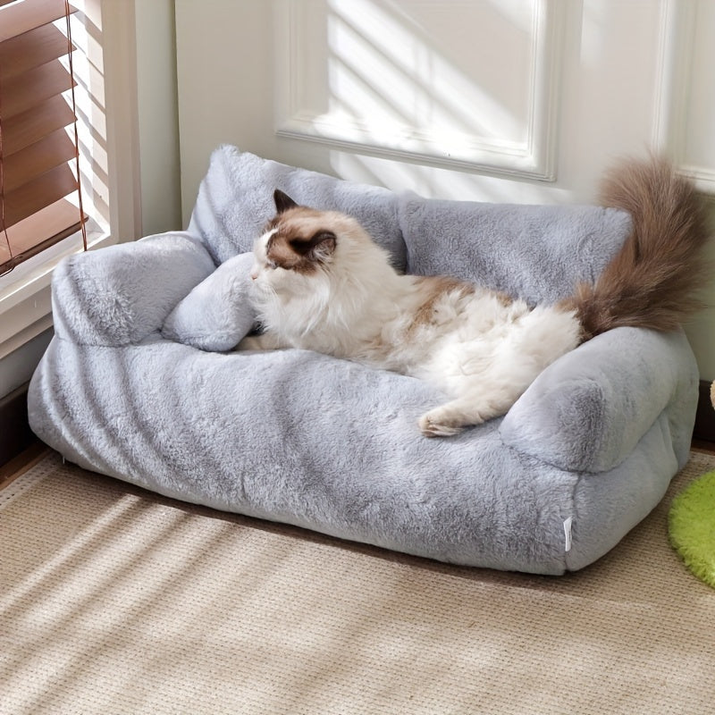 Grey Pet Bed for Cats and Dogs Non-Slip Washable Polyester Cozy Sofa