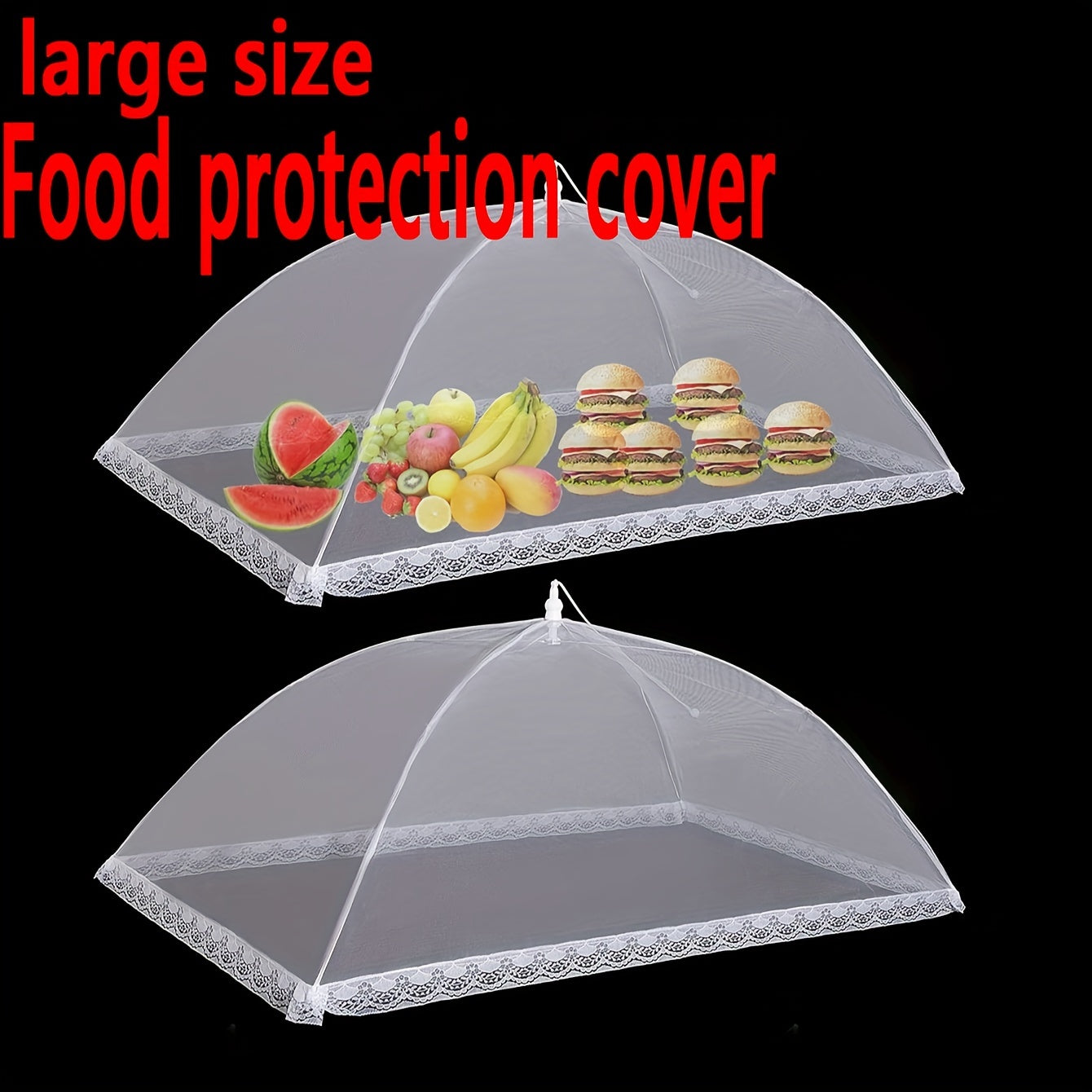 Foldable Stainless Steel Food Cover Tent with Lace Edging Large Insect-Proof Dust Cover for Outdoor Events