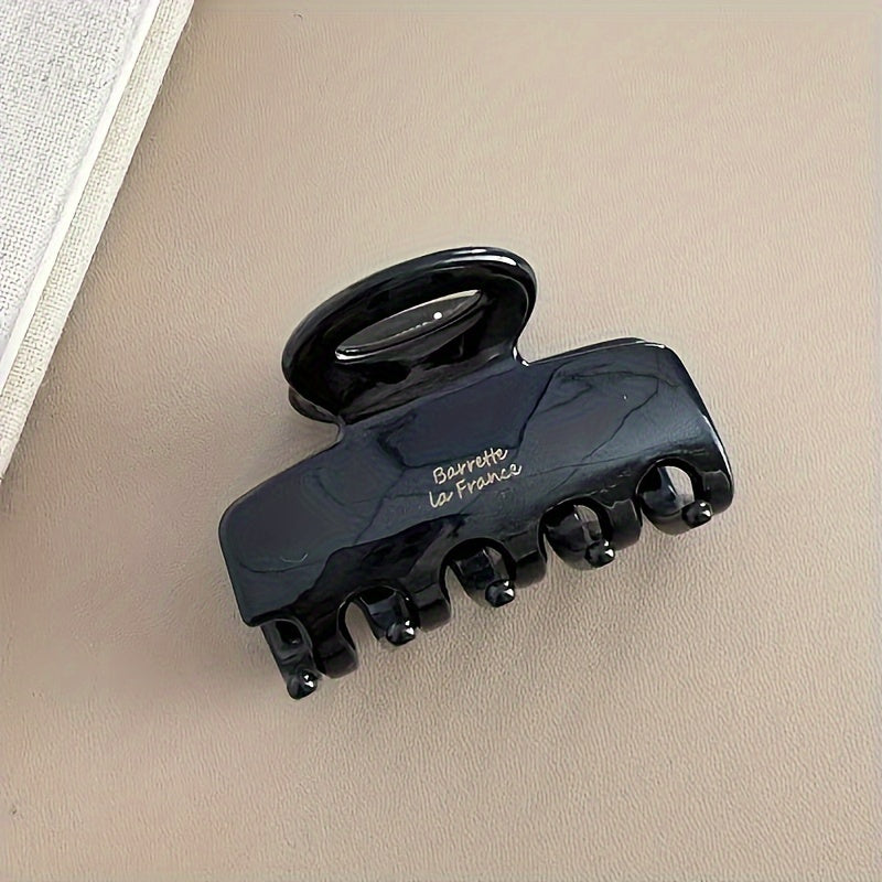 Vintage French Hair Clip Retro Rectangle Acrylic with Golden Logo for Long Hair