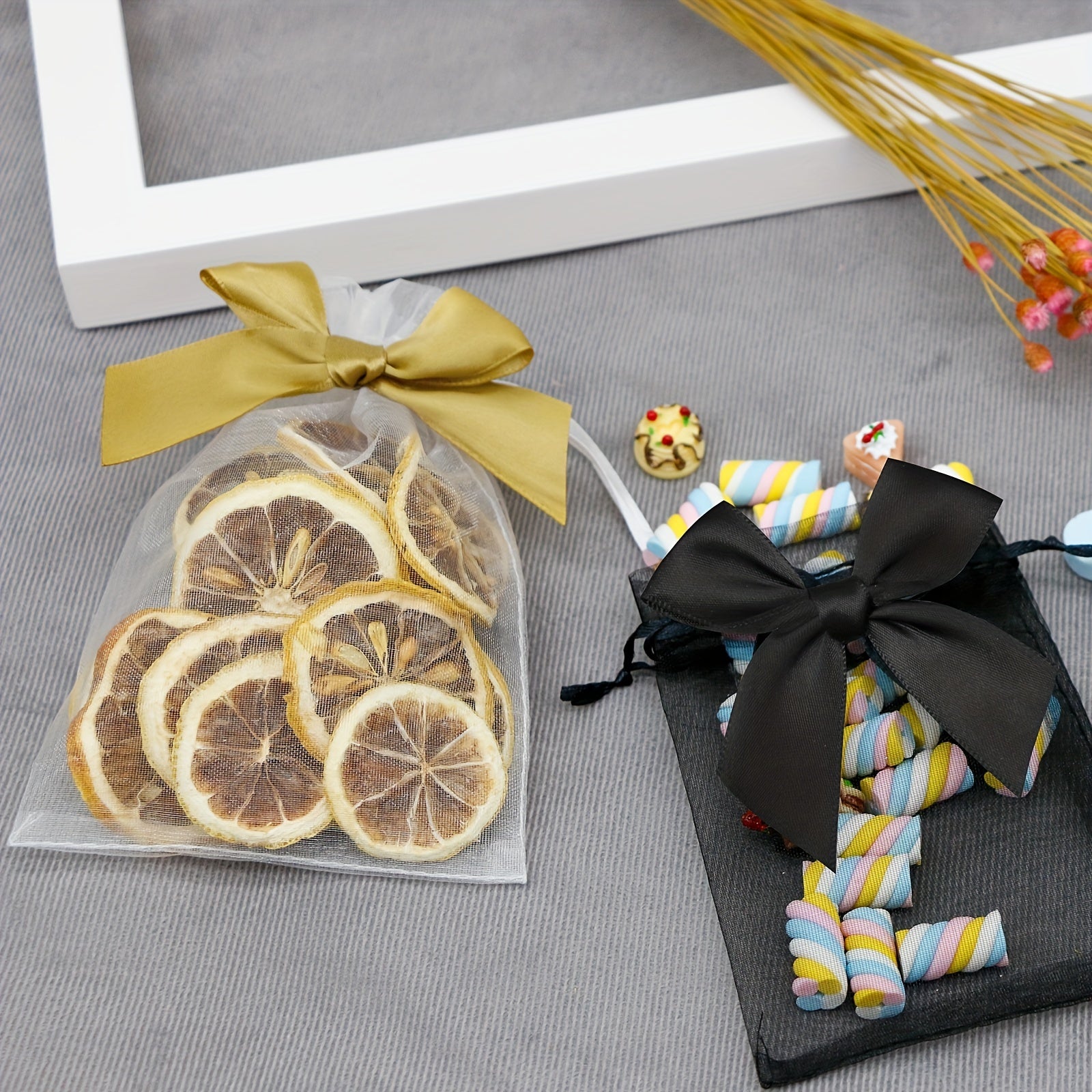 10 элегантных органзовых мешков с лентой и бантом для упаковки подарков и угощений на вечеринке