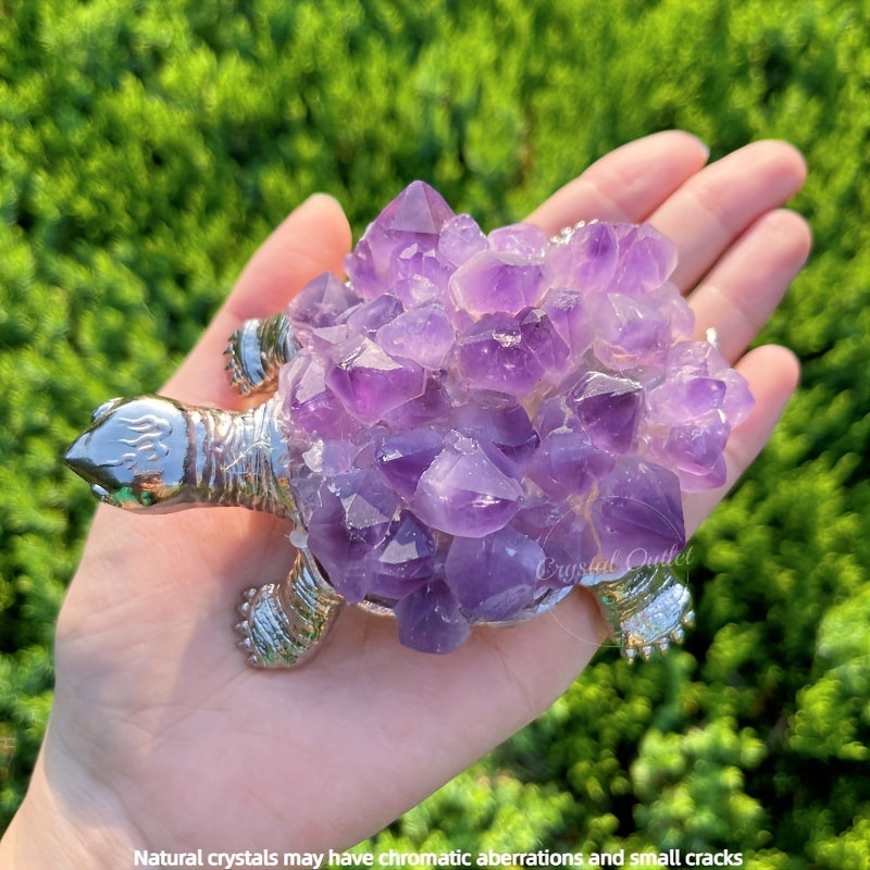 Purple Crystal Flower Turtle Ornament for Home Decor