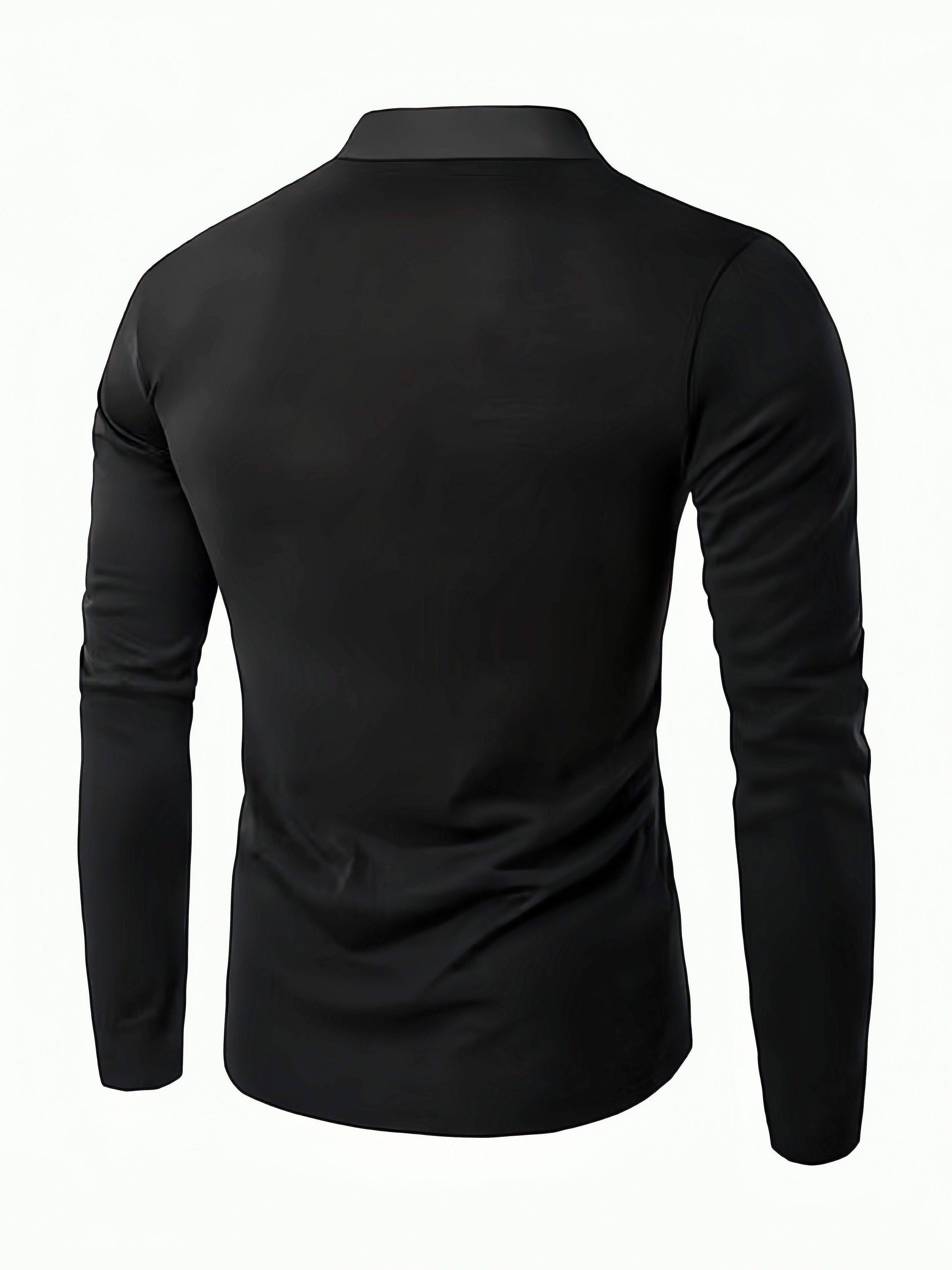 Men's Slim Fit Half Zip Top with Stand Collar and Button Detail Polyester Spandex Knit Spring Fall