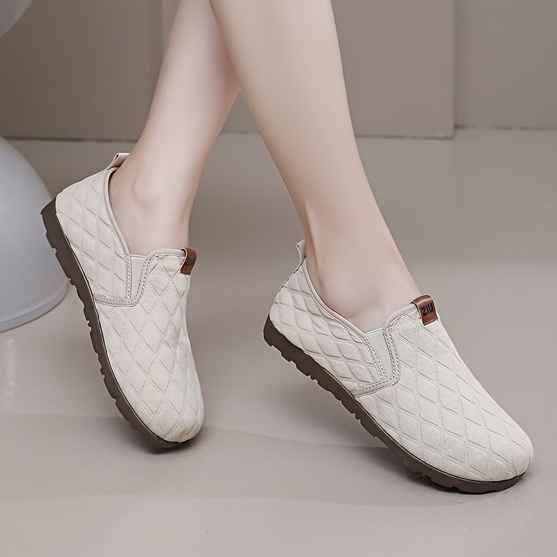 Women's Slip-On Loafers with Soft Sole and Quilted Brown Fabric