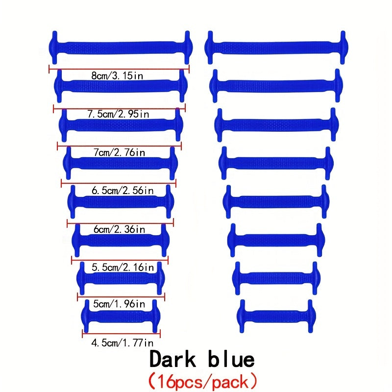 16PCS Elastic Silicone No-Tie Shoelaces with Clips for Sneakers and Athletic Shoes