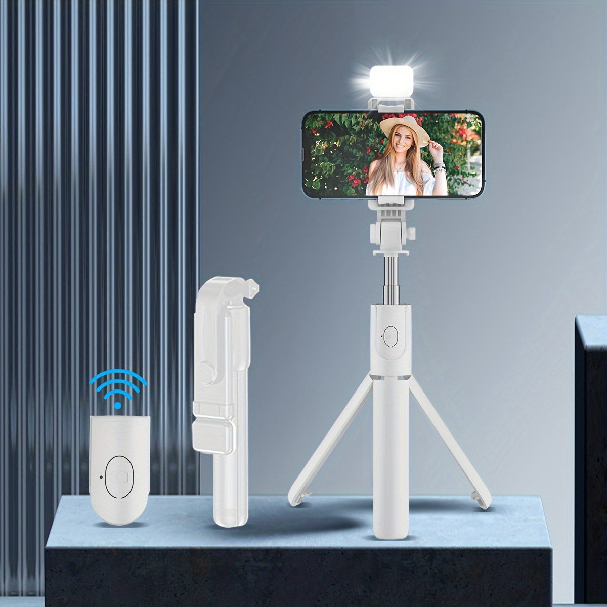 Telescopic Selfie Stick Tripod with 360 Degree Rotation Fill Light and Multi-Functional Support Stand