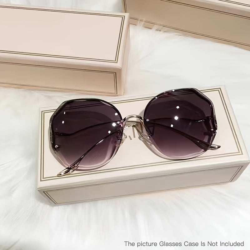 Haydash uchun katta o'lchamdagi gradient metall quyosh ko'zoynaklari, noaniq rimless dizayni bilan