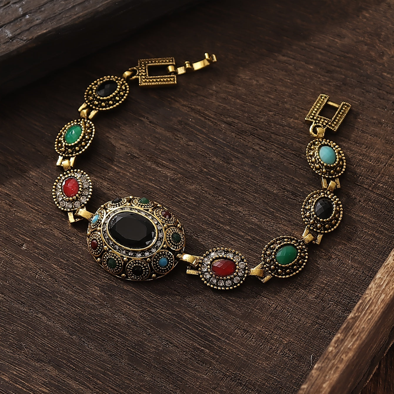 Women's Vintage Palace Style Bracelet with Water Diamonds and Geometric Starburst Design