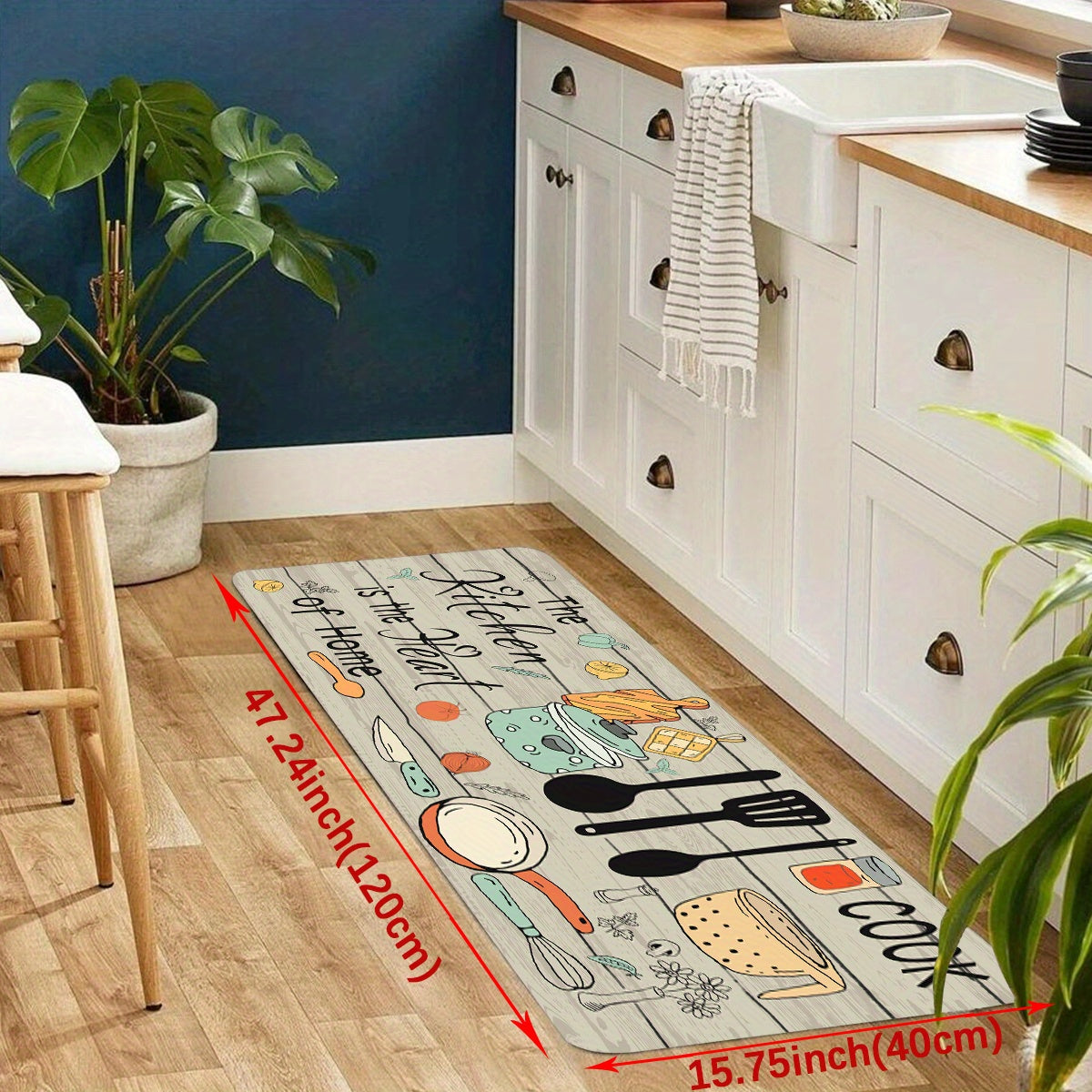 Alfombra moderna de poliéster para cocina con gráficos de cubiertos y letras, lavable a máquina, alfombra rectangular para el suelo para cocina y decoración del hogar