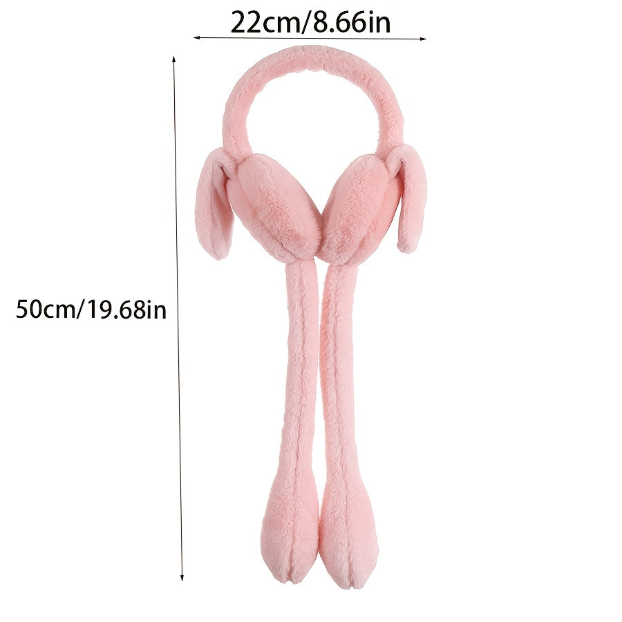 Winter Warm Plush Bunny Ears Headband Hand Wash Solid Color Earmuffs