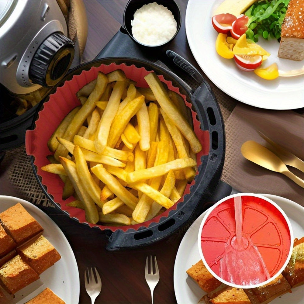 6-Piece Silicone Air Fryer Liners Set Non-Stick Reusable with Oil Brush and Scraper