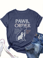 Women's Plus Size Casual T-Shirt with Paw Print Crew Neck All-Season