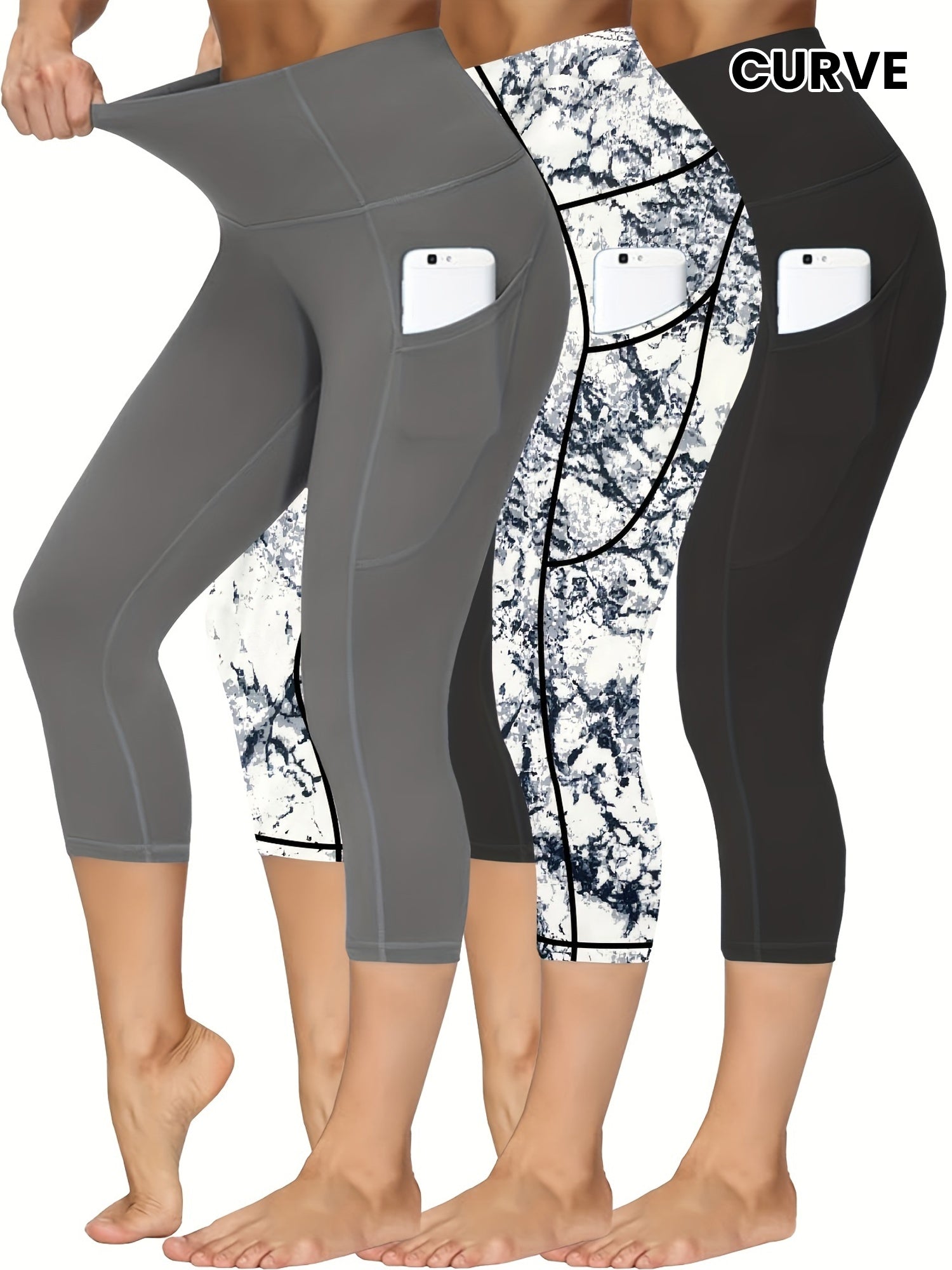 Plus Size Women's High-Waisted Capri Yoga Pants with Pockets