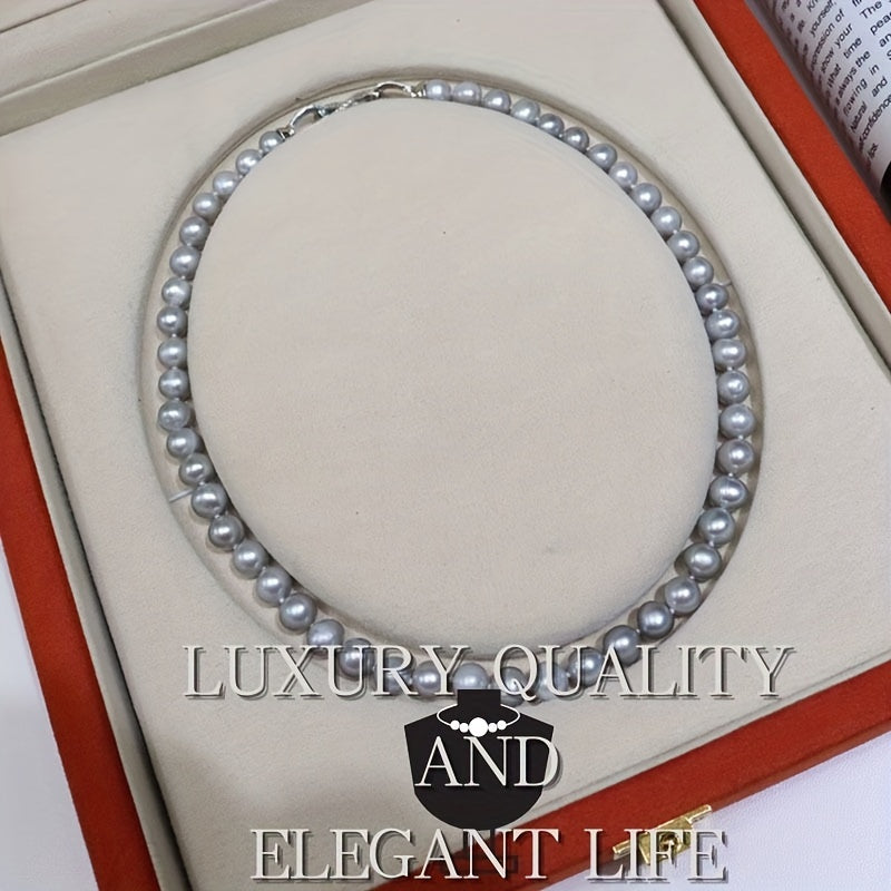  erkaklar uchun tabiiy shaffof daryo marjonlari kulrang 8-zaiflik zamonaviy zargarlik buyumlari sovgʻa qutisi