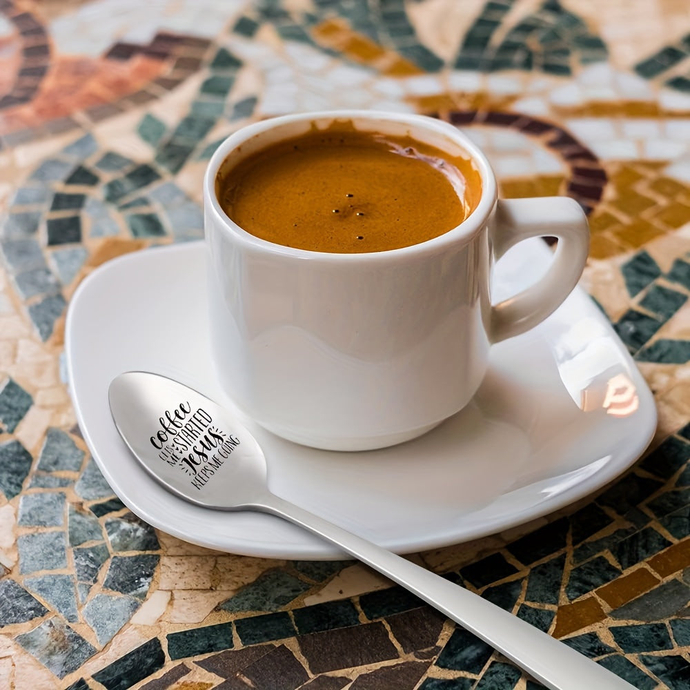 Stainless Steel Coffee Spoon with Jesus Engraving Long Handle Religious Gift