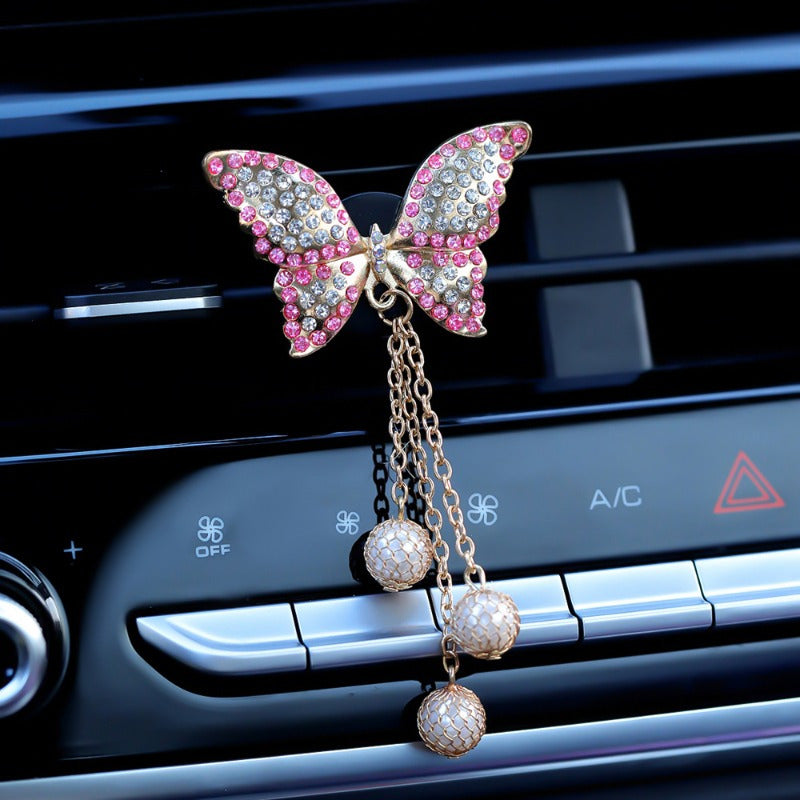 Butterfly Pendant Car Air Outlet Clip Rhinestone Flower Aromatherapy Diffuser Perfume Decoration