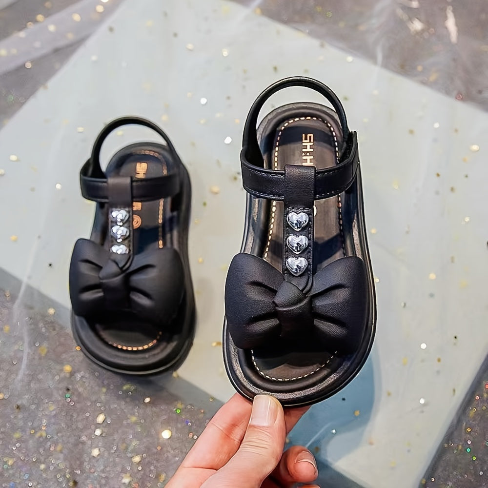 Girls Summer Sandals with Bow Accent Breathable PVC for Outdoor and Casual Wear in Black and Pink