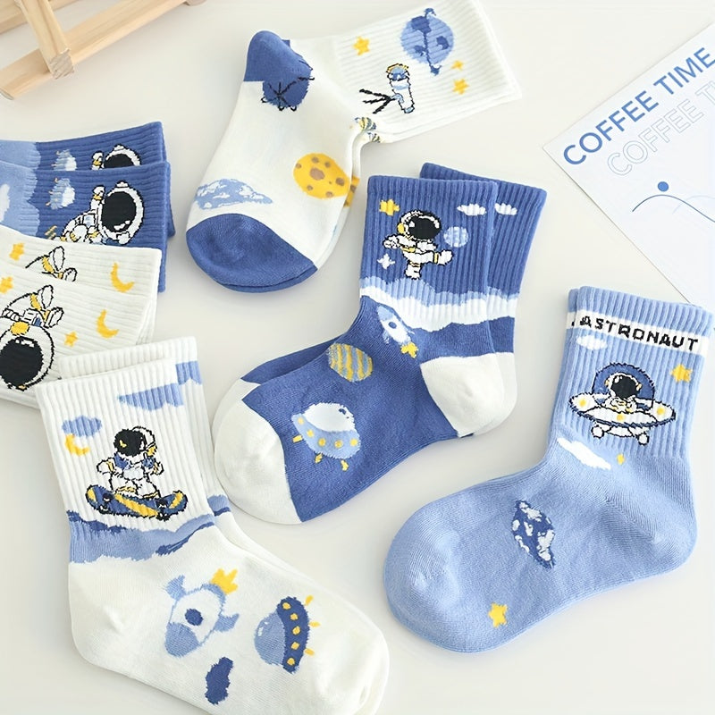 Kids' Crew Socks 8 Pairs Astronaut Pattern Breathable Spring Summer Toddler Boys Girls