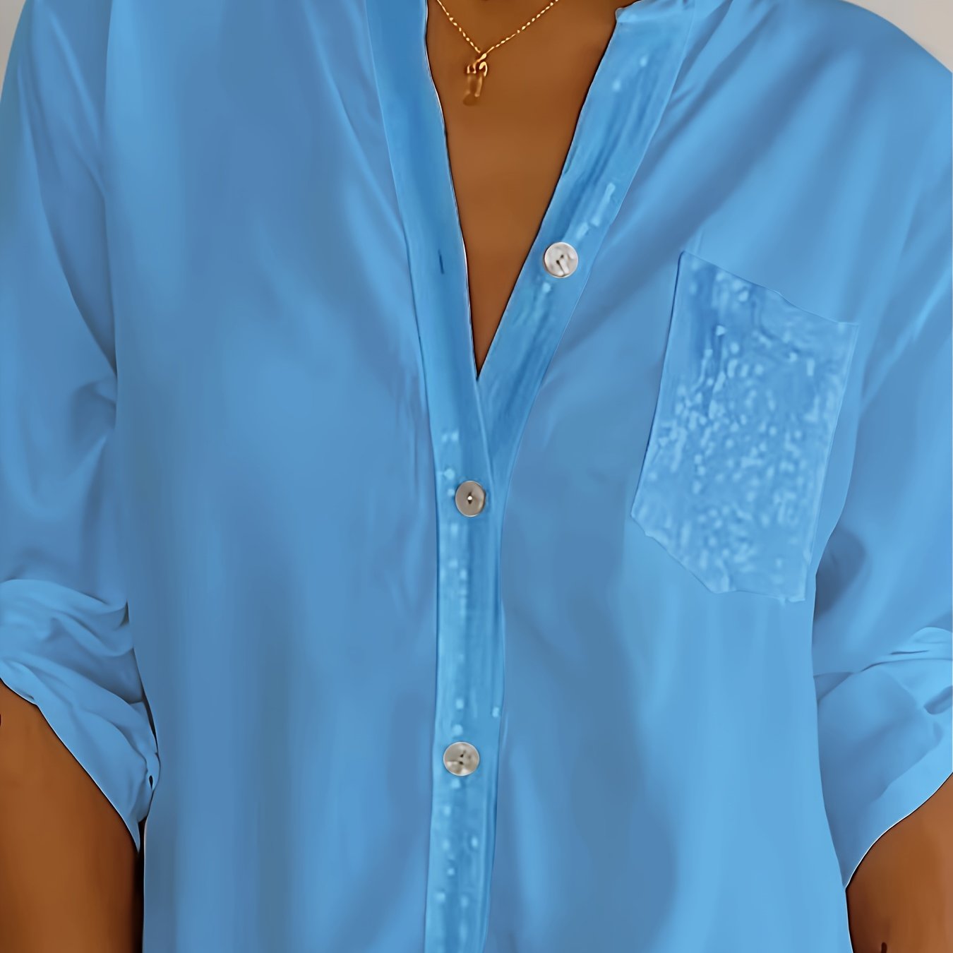 Women's Polyester Long-Sleeve Button-Up Shirt with Patch Pockets Casual All-Season