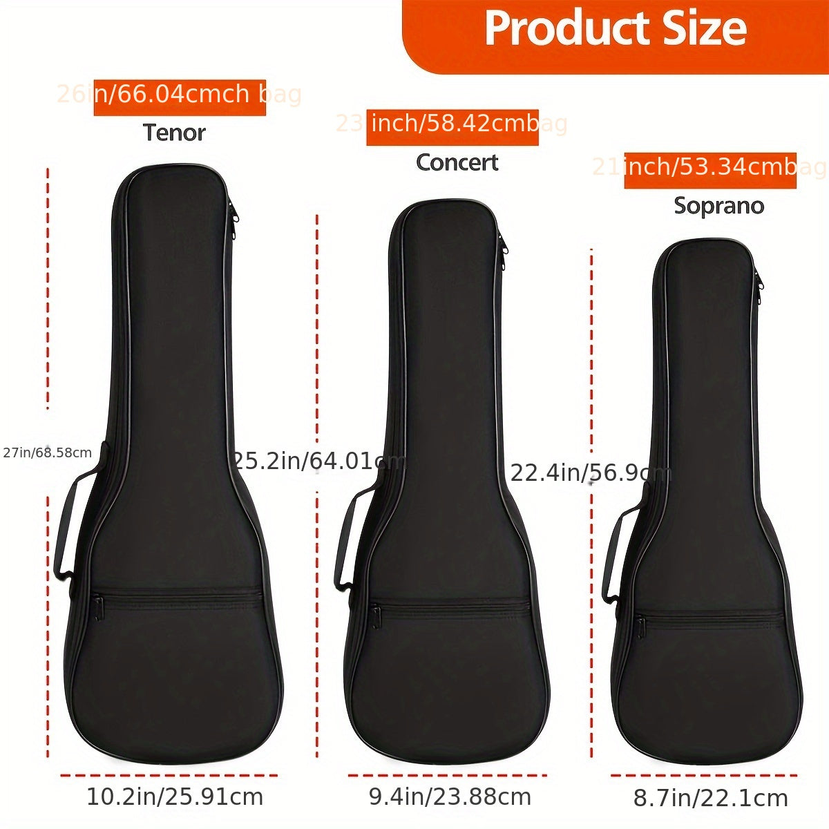 Funda acolchada negra para ukelele soprano y tenor con correas ajustables para conciertos