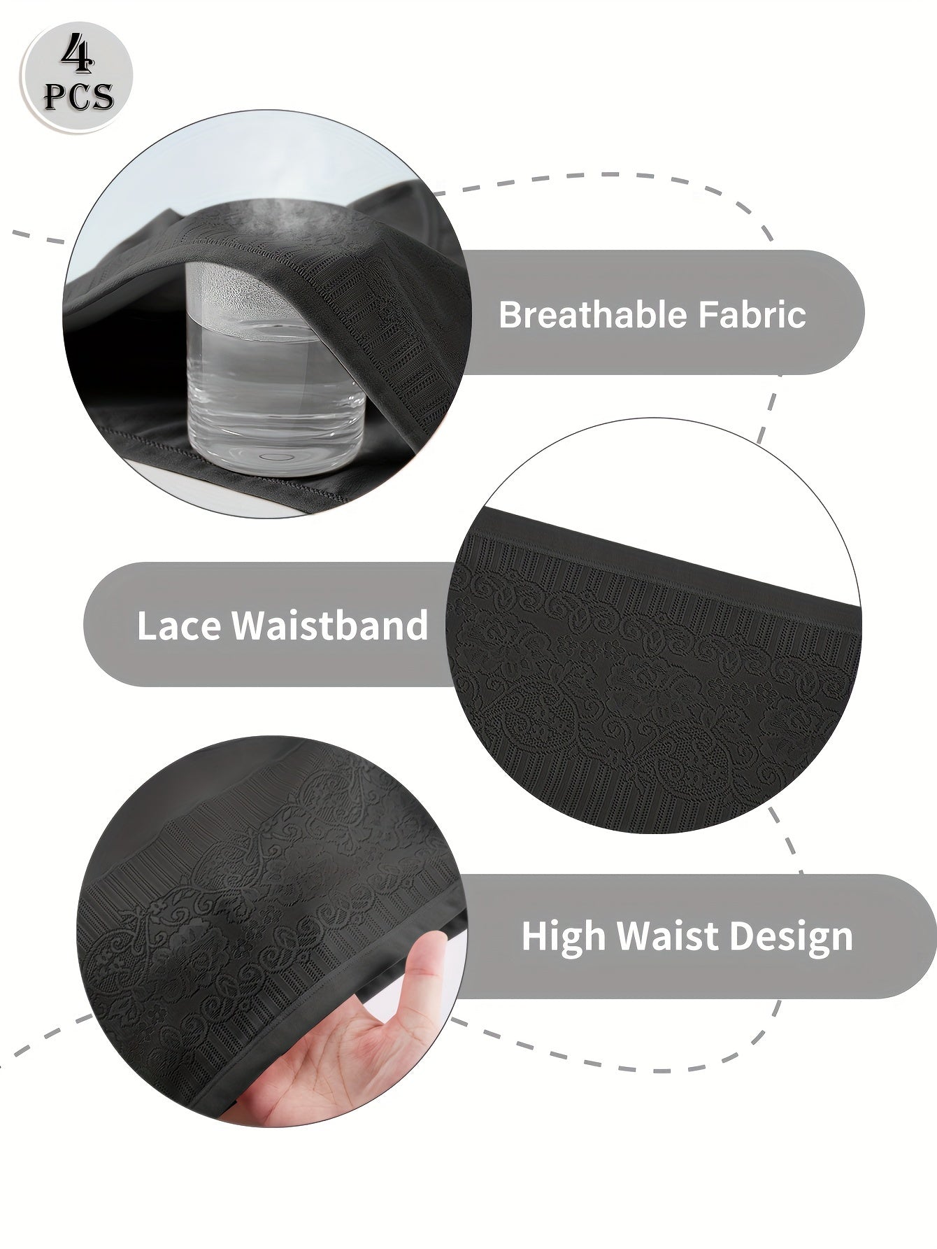 Women’s Beige Lace Pattern High-Waist Tummy Control Shapewear Panties 4 Pack