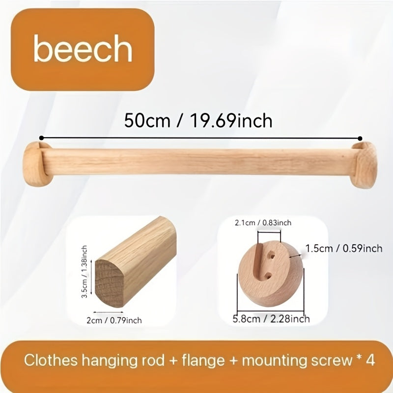 Perchero de madera de nogal macizo acabado natural, duradero, barra para armario para organización del armario