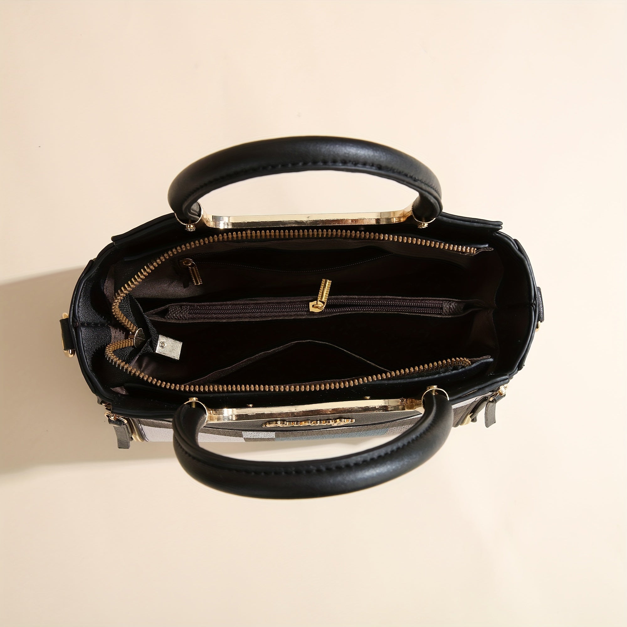 Vintage White Plaid Zipper Shoulder Bag for Women