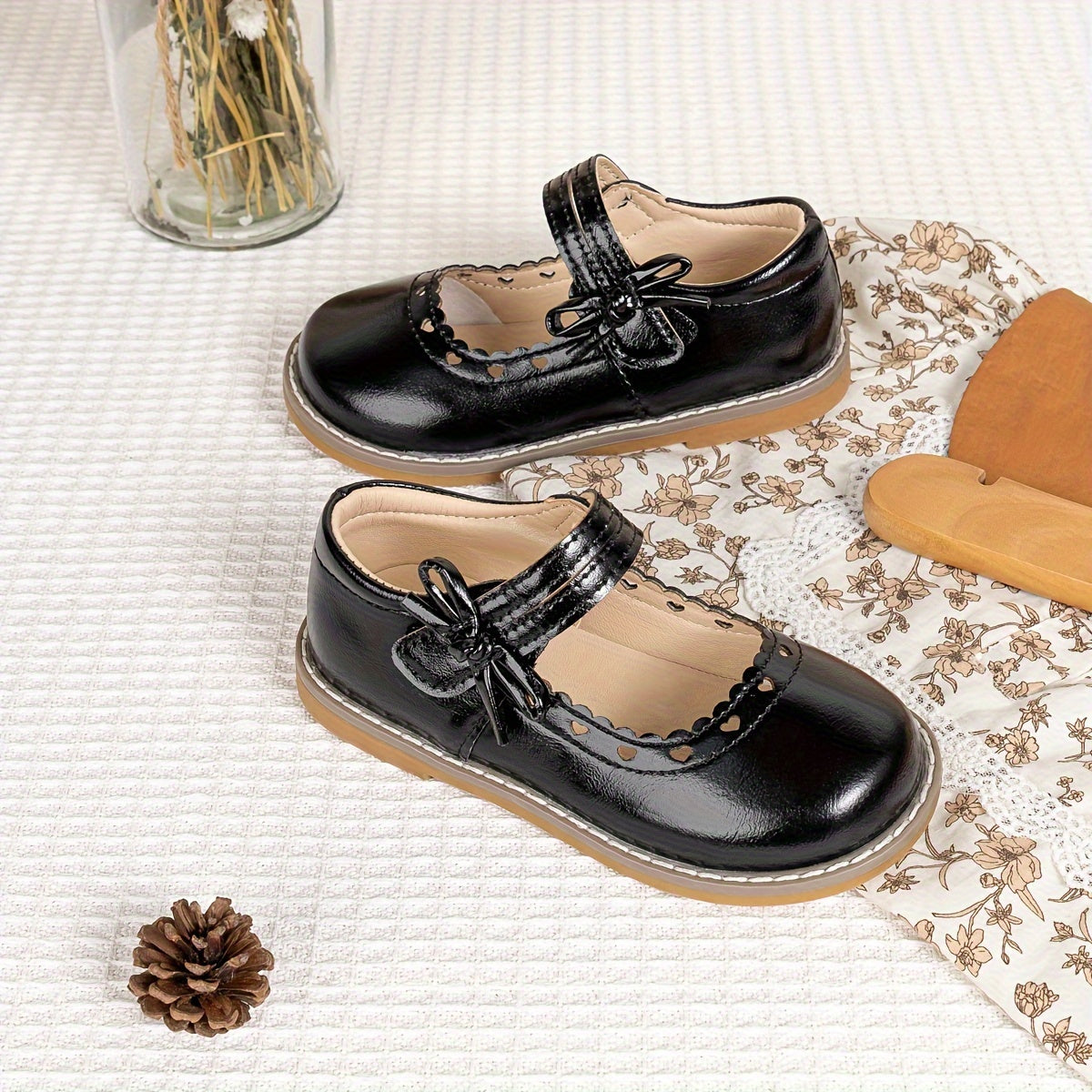 Детские кожаные туфли на каблуке с бантом, круглым носком, осень-зима, однотонные