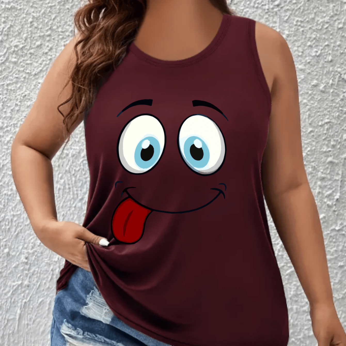 Women's Cartoon Print Off-Shoulder Vest Top Breathable Sleeveless Shirt