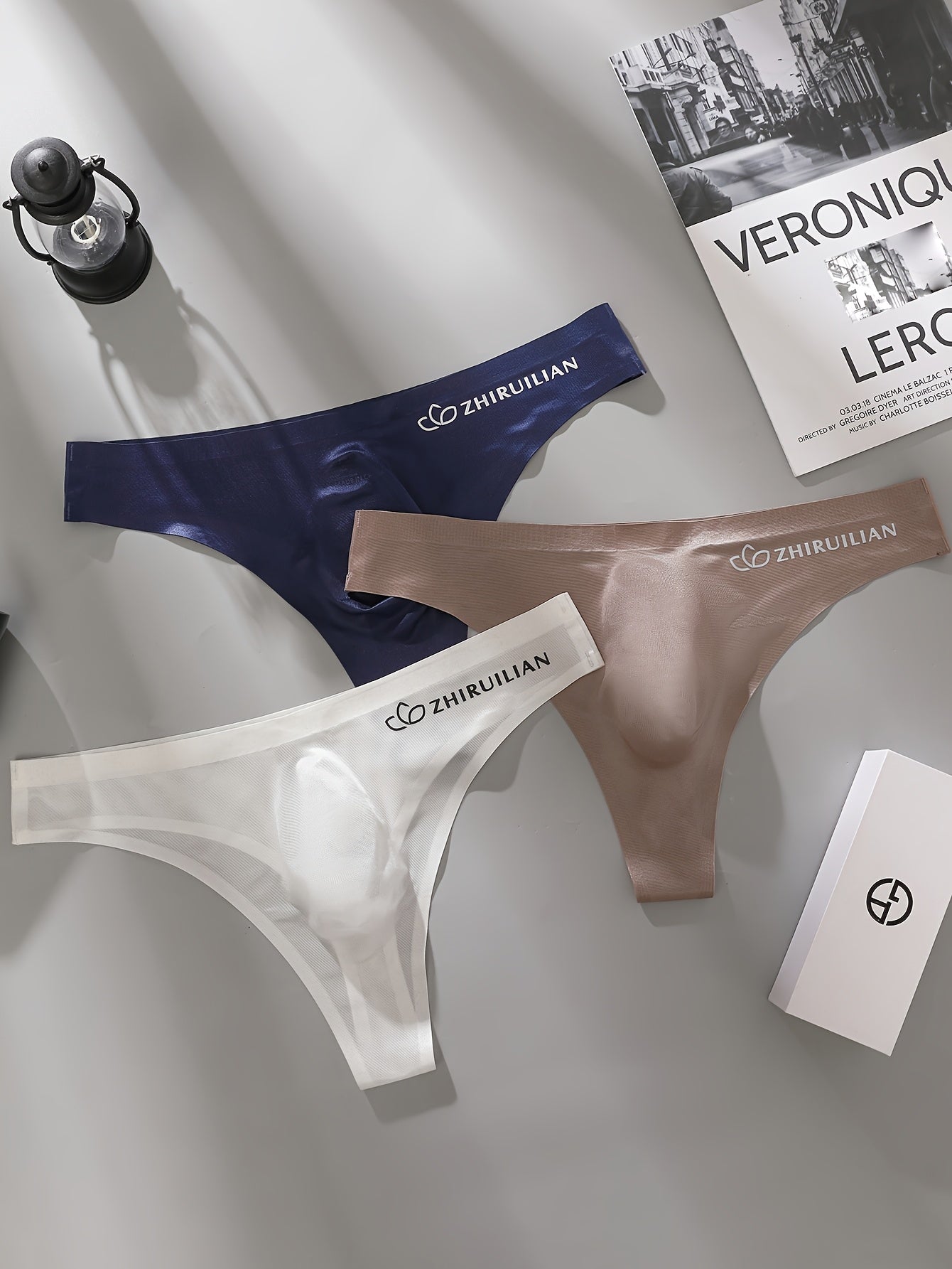 Men's 5-Pack Breathable Nylon Spandex Thong Underwear Medium Stretch Alphabet Pattern