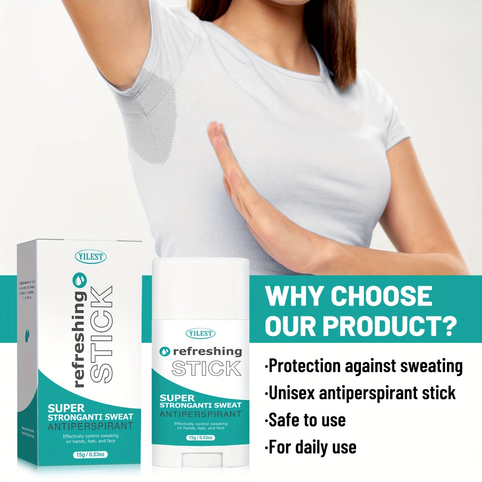 Yilest Super Strong Antiperspirant Stick контролирует потоотделение и нейтрализует запахи для ежедневного использования на руках, ногах, лице и подмышках.