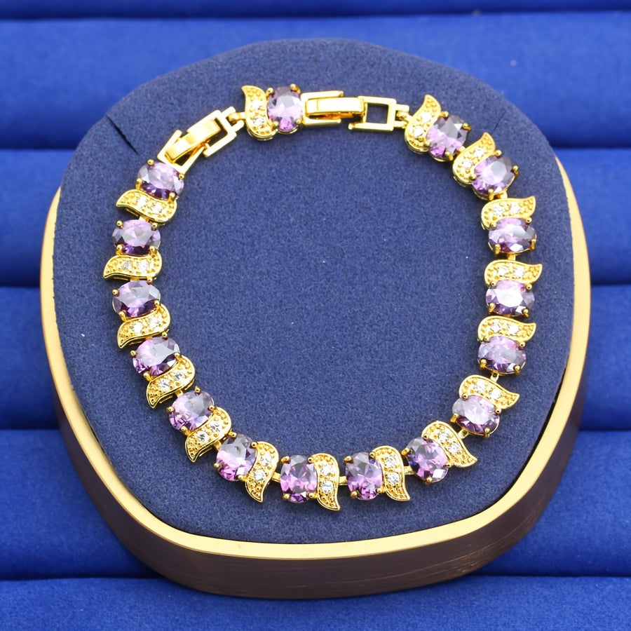 Women's Jewelry Set in Purple Zirconia with Necklace Earrings Bracelet and Ring