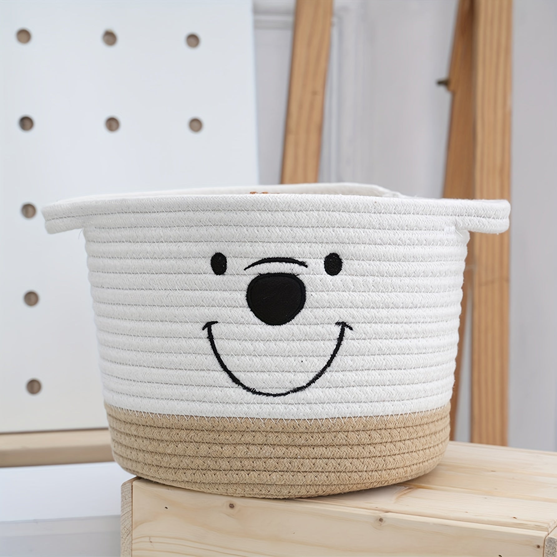 Woven Rope Storage Basket with Cartoon Design for Toys and Laundry