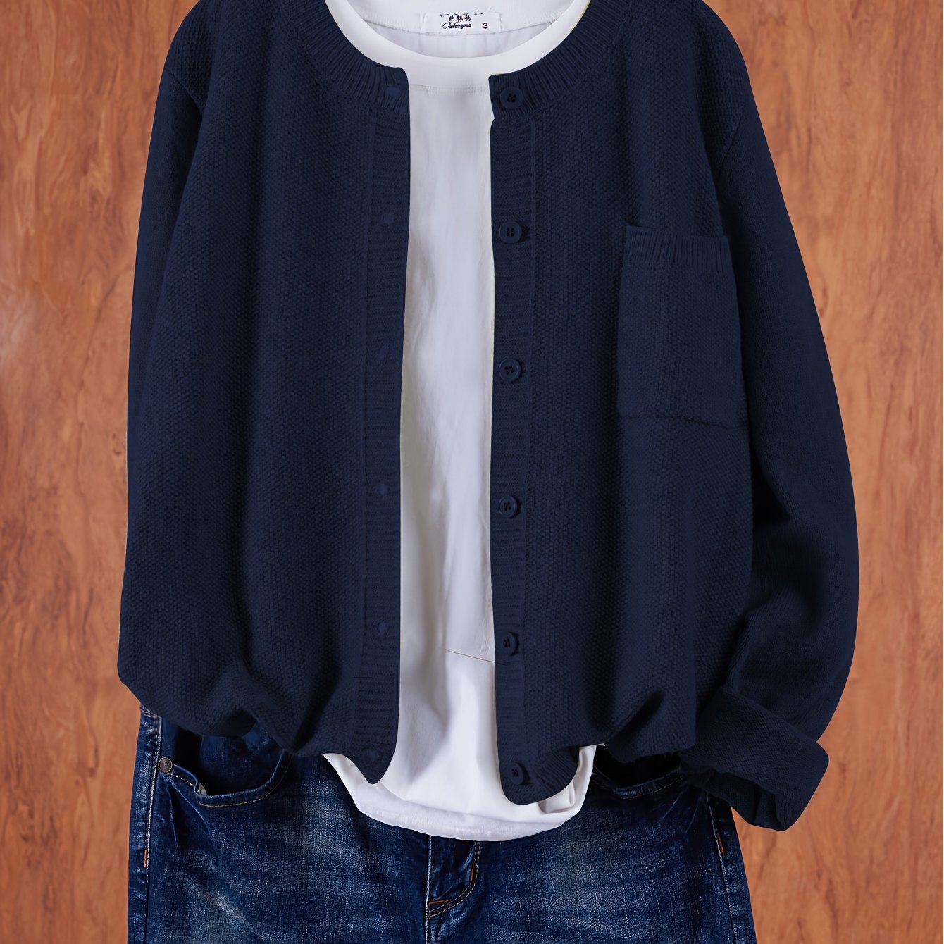 Cárdigan de punto sólido para mujer con hombros caídos, bolsillos y botones en el frente para primavera y otoño