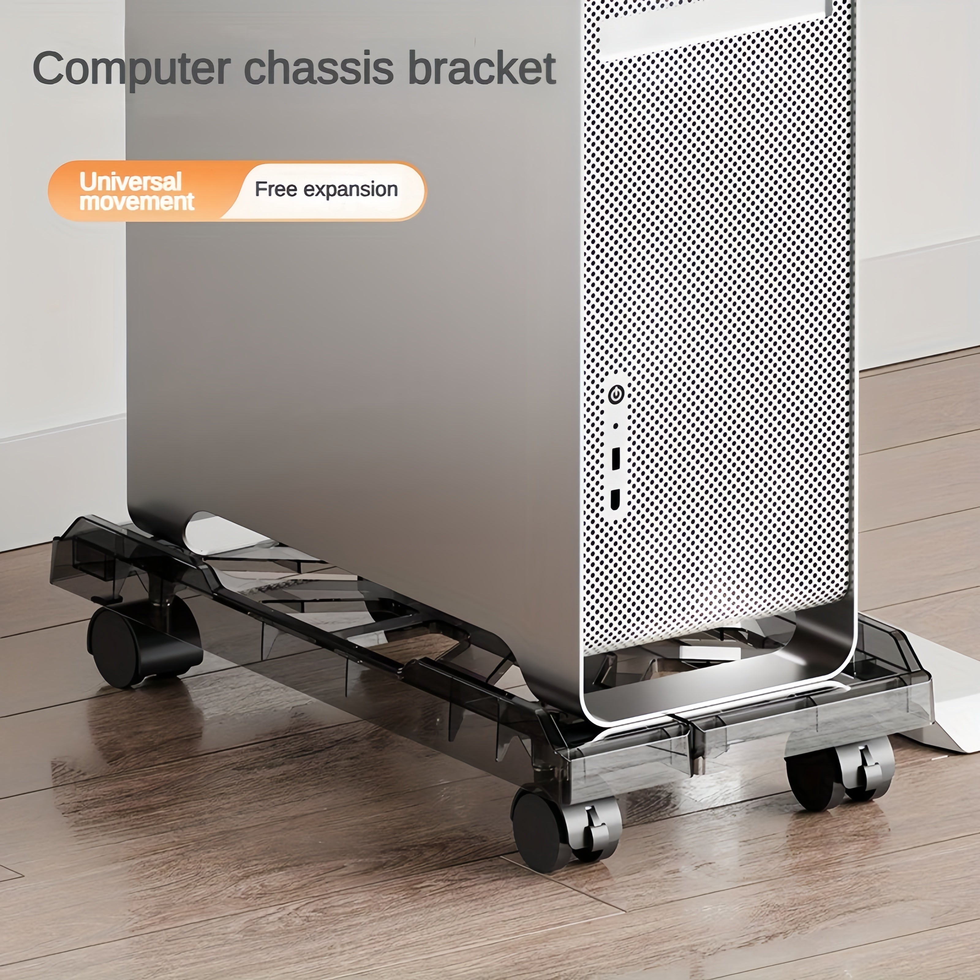 ABS Desktop Computer Tower Stand with Rolling Wheels and Adjustable CPU Holder for Home Office