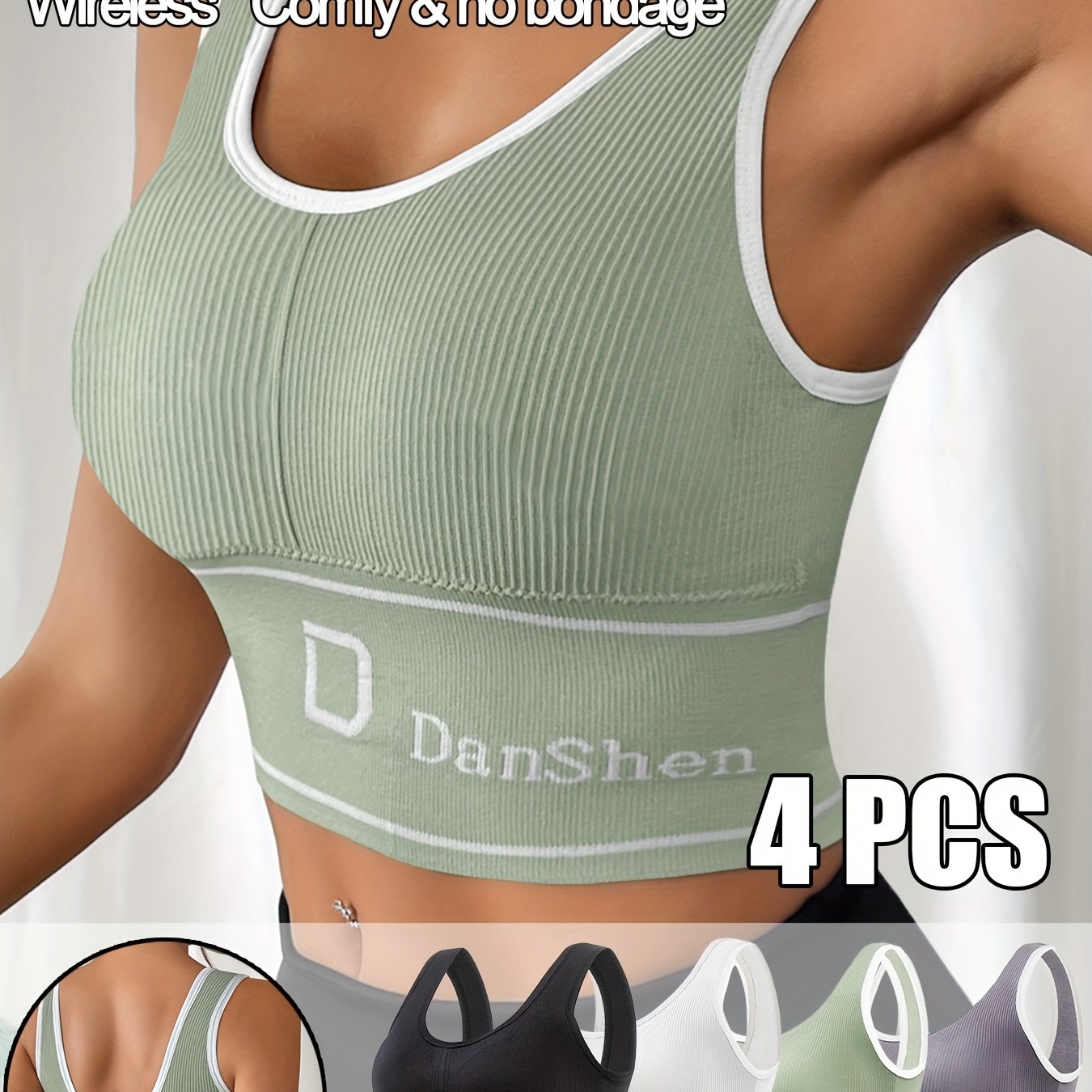 Plus Size Sports Bra Tank Top 4 Pack Wire-Free Breathable Yoga Runnin