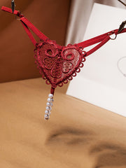Women's Low Waist Pearl Thong with Heart-Shaped Hollow Out Design Soft Breathable Lingerie