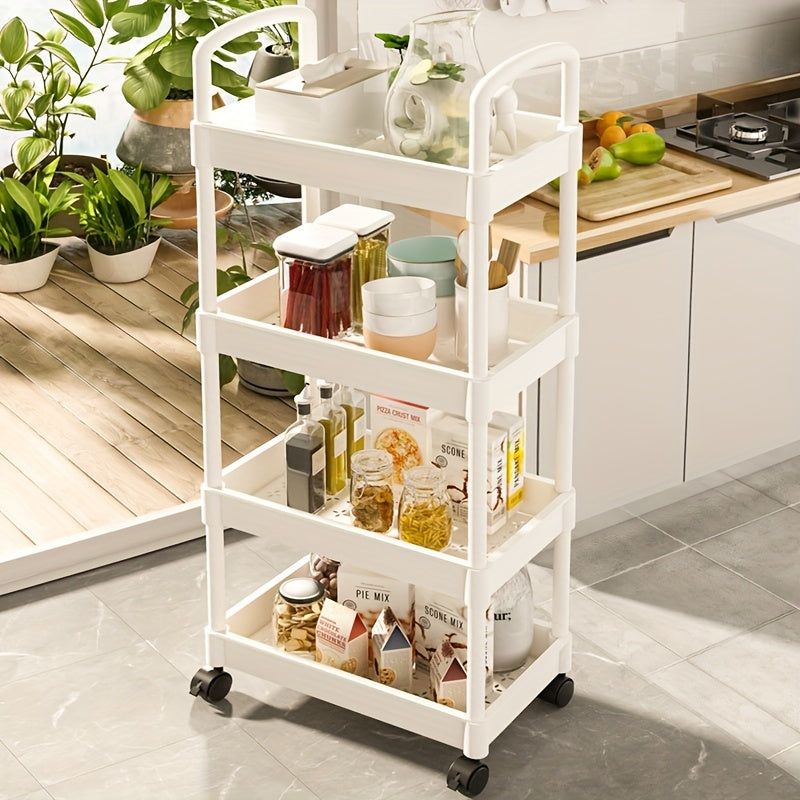 Durable Plastic Rolling Storage Cart with Wheels for Kitchen Bedroom Office