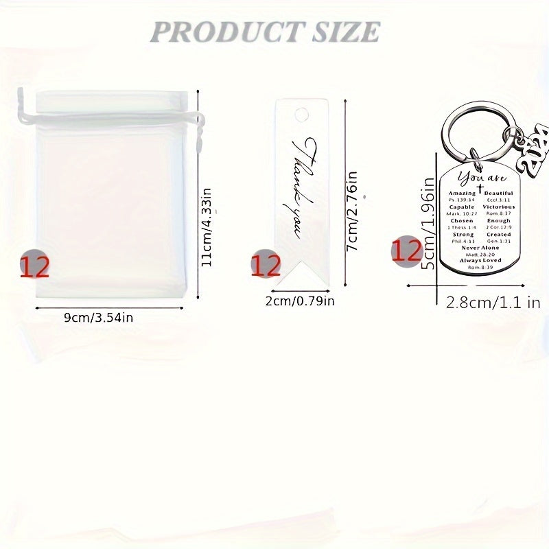 Juego de 36 llaveros de acero inoxidable con alfabeto cristiano y versículos bíblicos para mujeres y estudiantes