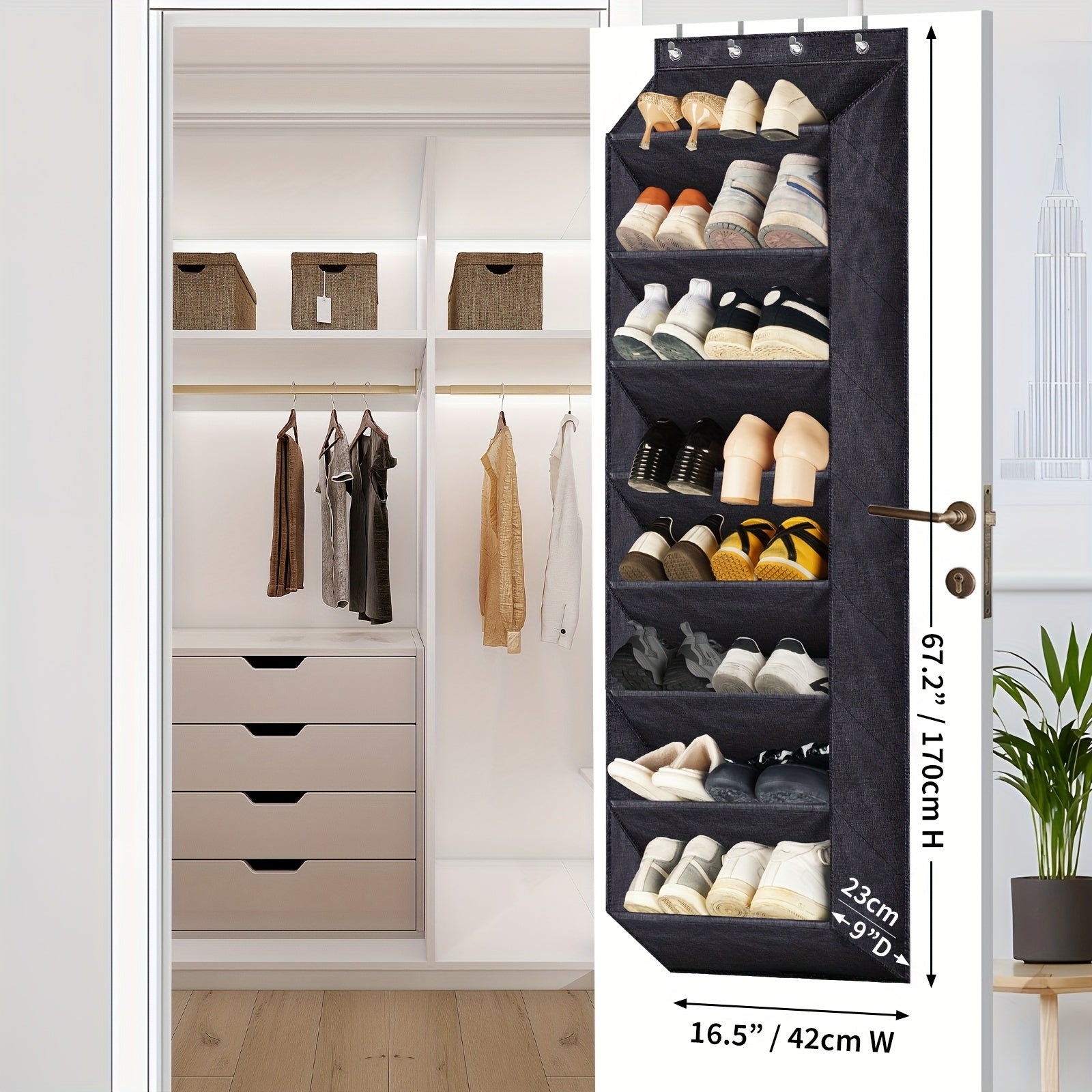 Large Over-the-Door Shoe Organizer Holds 20-22 Pairs Durable Oxford Fabric Closet Dorm Storage