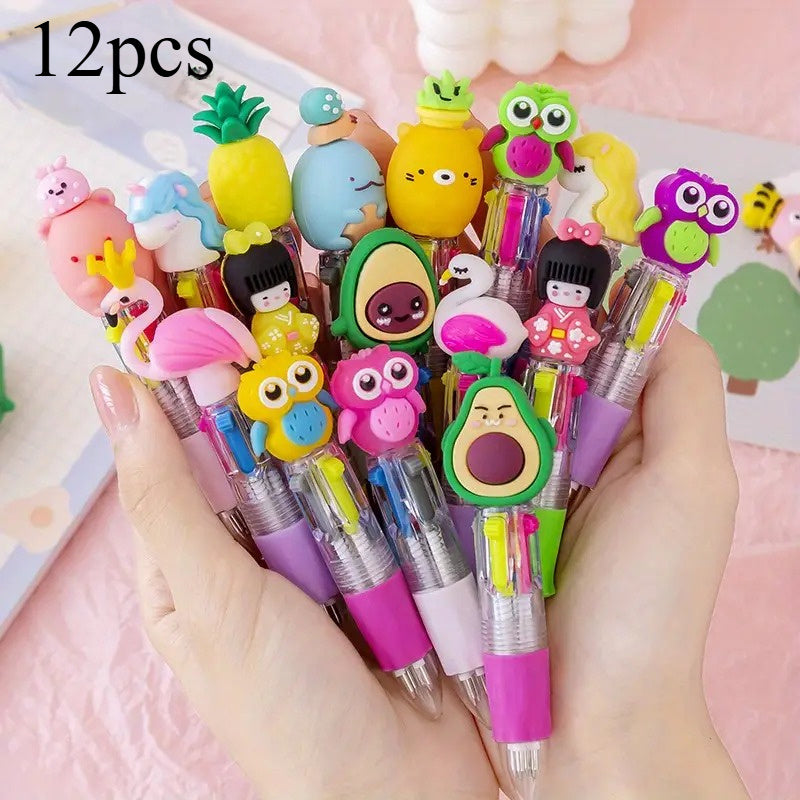 Pack of 12 Cute Retractable Round Ballpoint Pens Medium Tip Ergonomic Plastic Office School Supplies