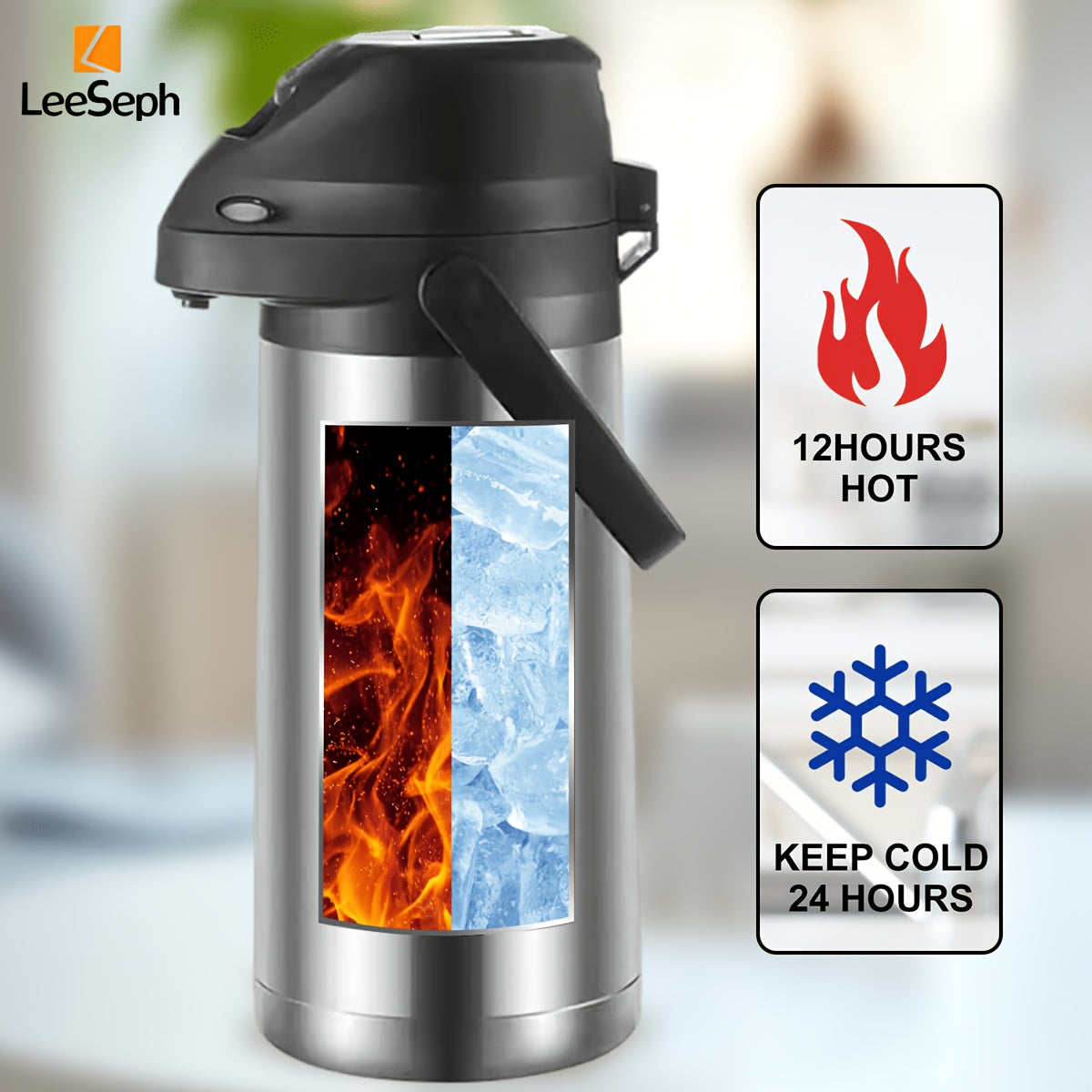 Insulated Stainless Steel Thermal Coffee Dispenser 66oz Hot Cold Drinks