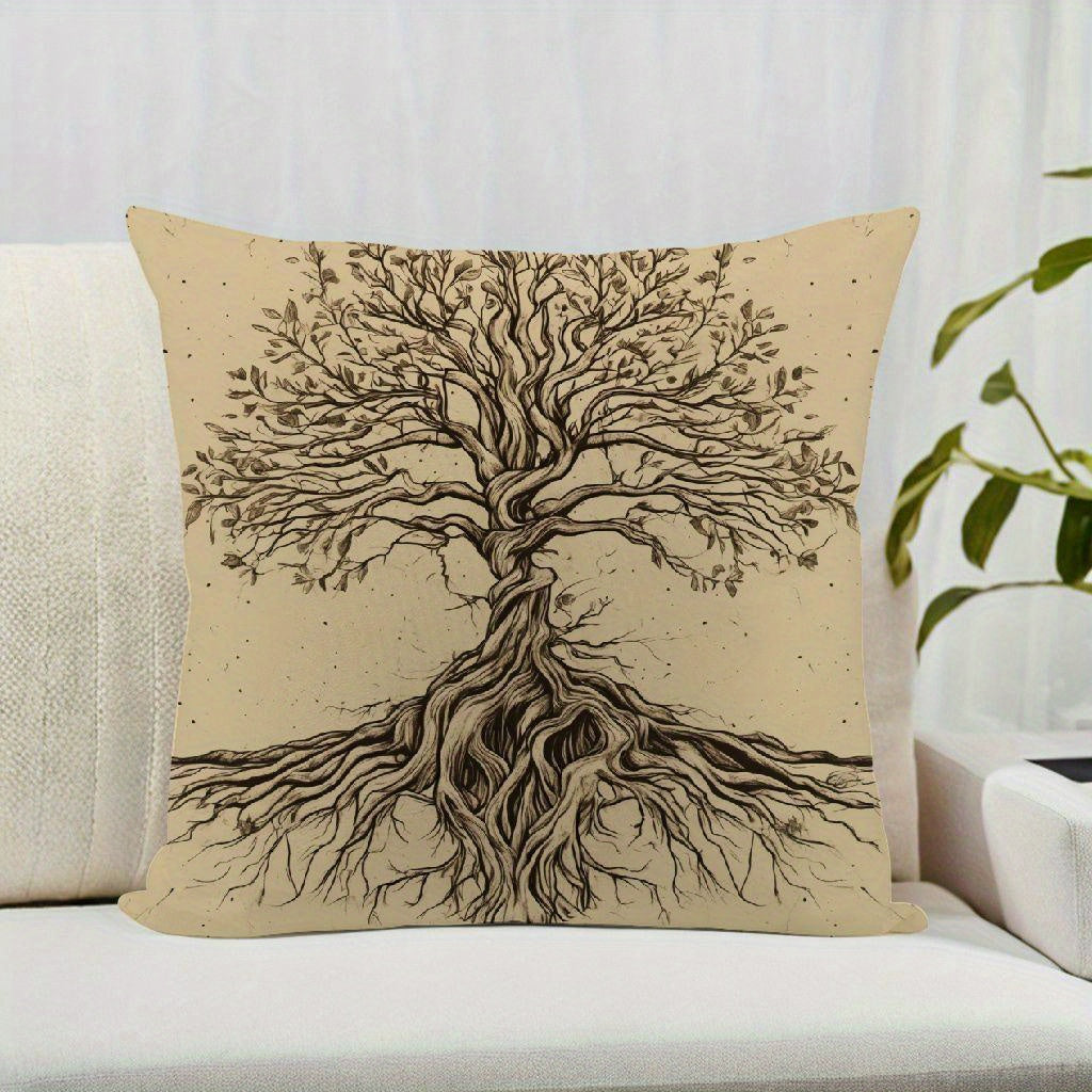 Set of 2 Tree of Life Pillow Covers Polyester Square Cushion Cases for Home Car Bed Sofa Decor